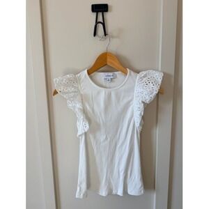 Evereve Ribbed Eyelet Ruffle Sleeve Tank Top White XS 15935